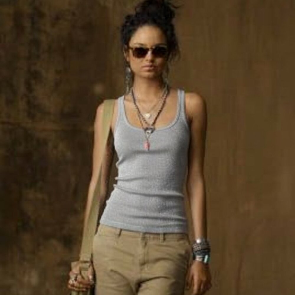 Ralph Lauren Black Label, Slim Fit Metallic Fiber Knit Silver Tank Top